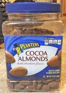 Picture of the other front label on a 37-ounce jar of Planters Cocoa Almonds.  